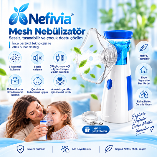 Nefivia™ Yeni Nesil Mesh Buhar Cihazı  – Sessiz, Hafif ve Taşınabilir